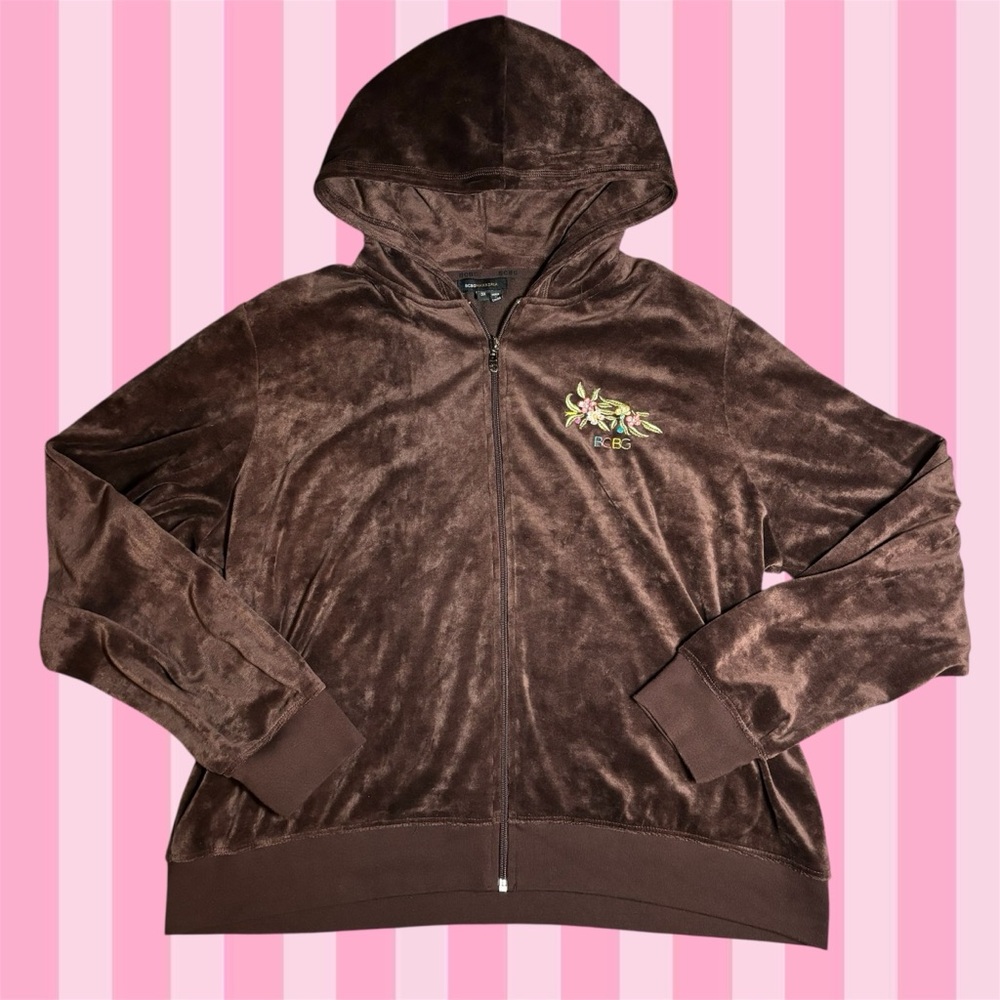 🤎bcbg brown velour embroidered sweater🤎